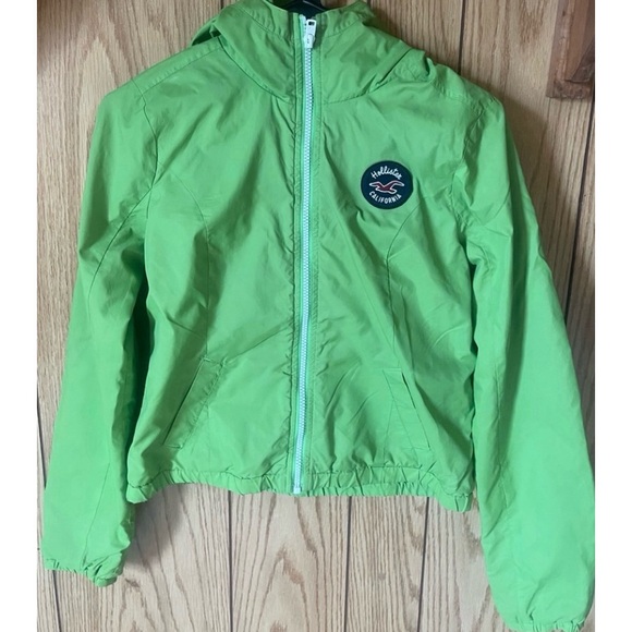 Hollister La Piedra/Solano California Lime Green Hooded Zippered Rain Jacket - Picture 12 of 15
